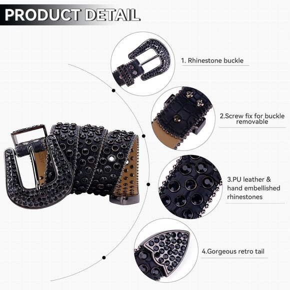 Men Women Rhinestone Belt Fashion Studded Diamond Crystal Western Bling💕